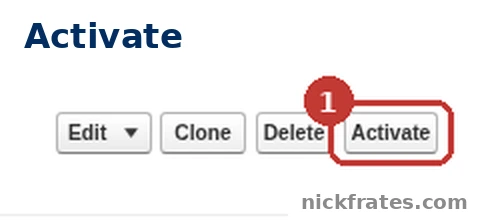 Setup > Approval Processes > Opportunity > Demo Discount Approval: the Activate button on the approval process detail page, highlighted.