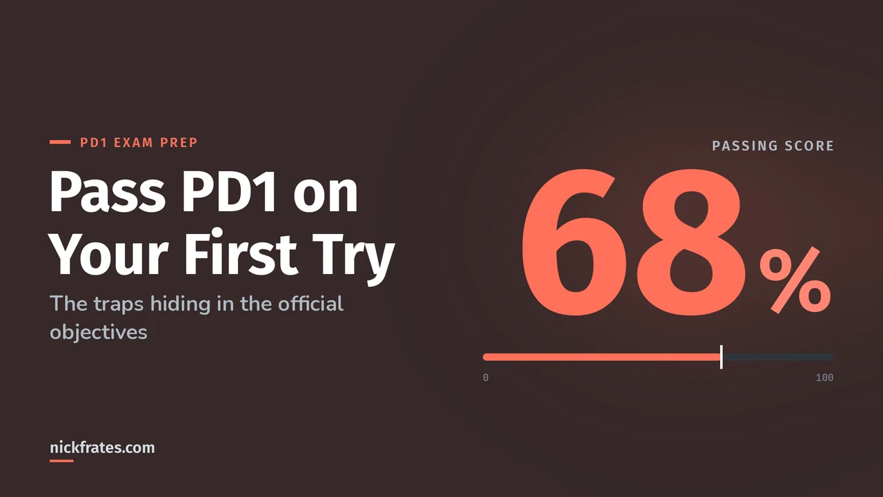 Header image: how to pass the Salesforce Platform Developer I exam on your first try, with the 68% passing score shown large.